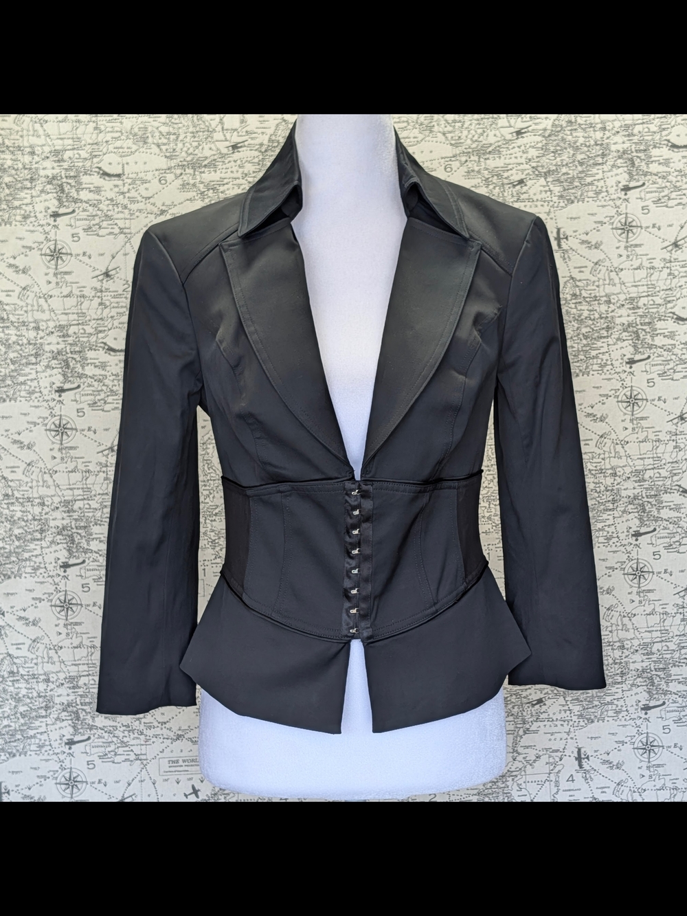 Bebe Corset Peplum Blazer Jacket With Hook Eye Detail Size 4